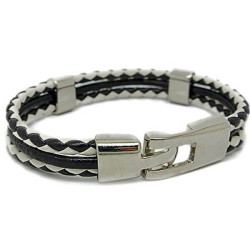 Gelang Kulit BlackWhite Twist Lockey