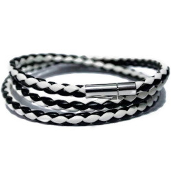 Gelang Kulit BlackWhite Twisted