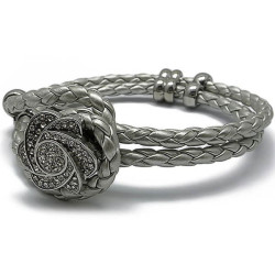 Gelang Kulit Silver Flowery